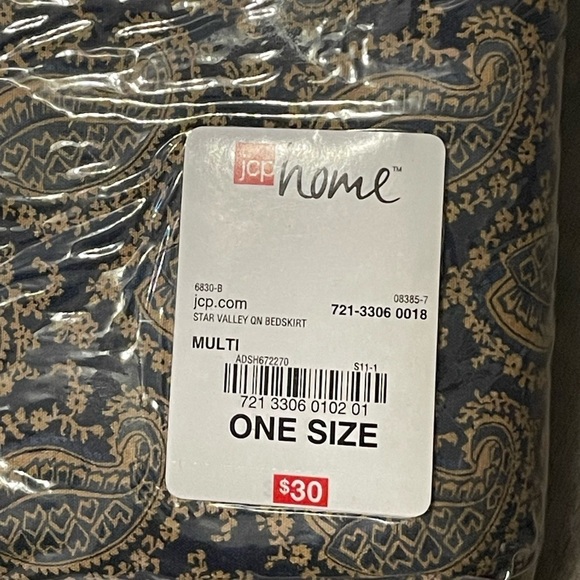 JC Penney Star Valley Paisley Print Queen Bedskirt Navy And Tan - Picture 3 of 3